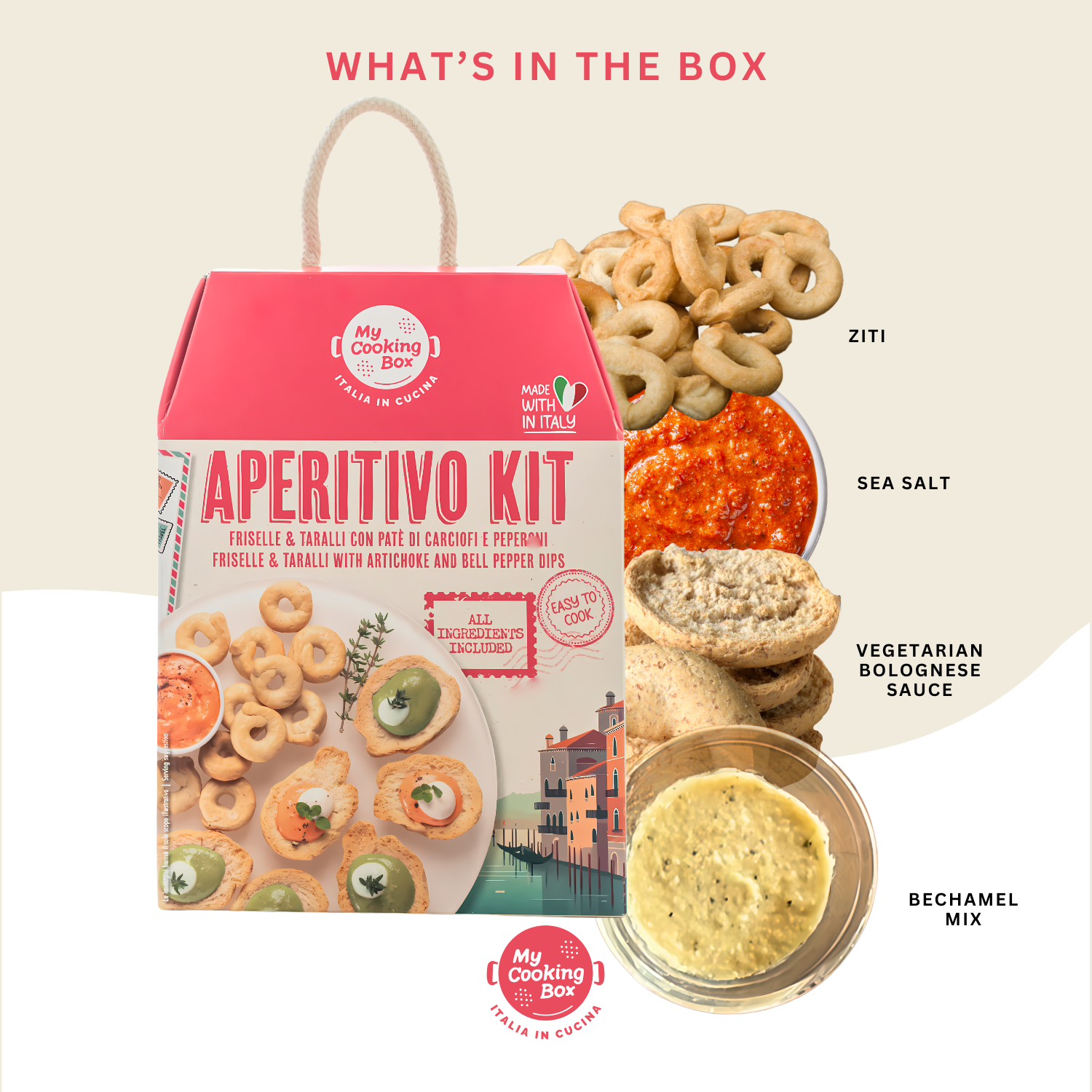 My Cooking Box - Aperitivo Kit Freiselle &amp; Taralli with Artichoke and Pepper Dips - Authentic Italian Appetizer Kit - Serves 2/3