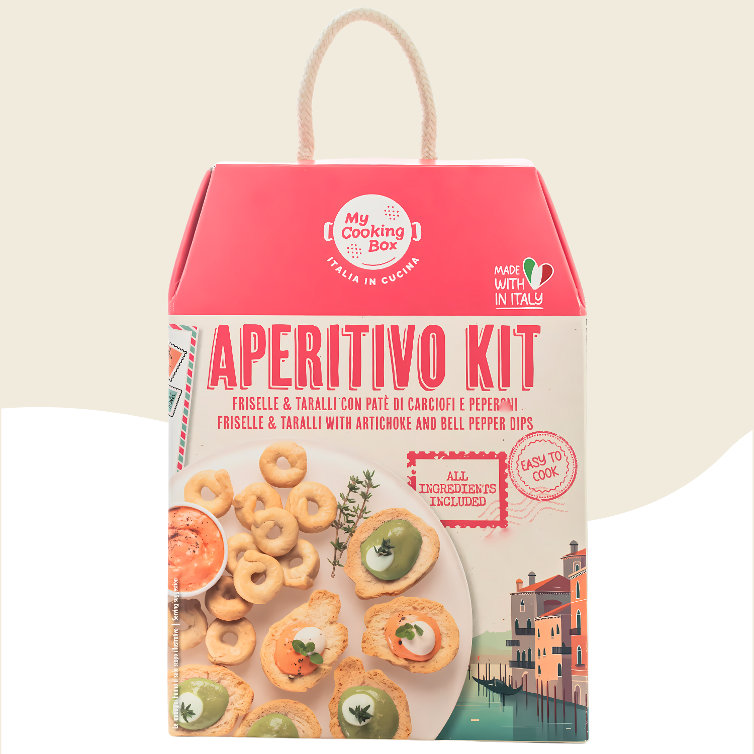 My Cooking Box - Aperitivo Kit Freiselle &amp; Taralli with Artichoke and Pepper Dips - Authentic Italian Appetizer Kit - Serves 2/3