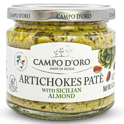 Jar of Campo D’Oro artichoke paté with Sicilian almond 180g authentic Italian gourmet spread