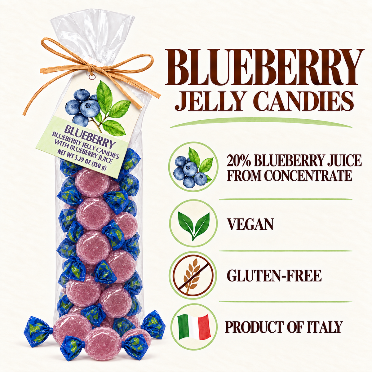 ARTIGIANI DEI SAPORI Italian Blueberry Jelly Candy, 5.29 oz (150 g)