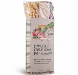 Artigiani dei Sapori, Artisan Pasta Gift Set - Cavatelli Pasta with Parmigiano Reggiano D.O.P. Tomato sauce includes wooden sppon