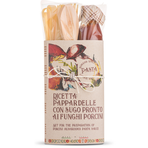 Artigiani dei Sapori, Italian Gifts, Pasta Gourmet Gift Set, Pappardelle Pasta with Porcini Mushrooms Sauce in Deluxe Packaging