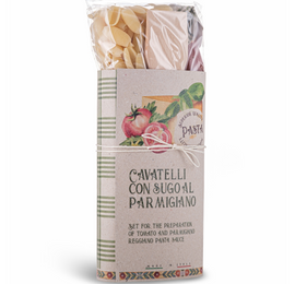 Artigiani dei Sapori,  Artisan Pasta Gift Set - Cavatelli Pasta with Parmigiano Reggiano D.O.P. Tomato sauce includes wooden spoon