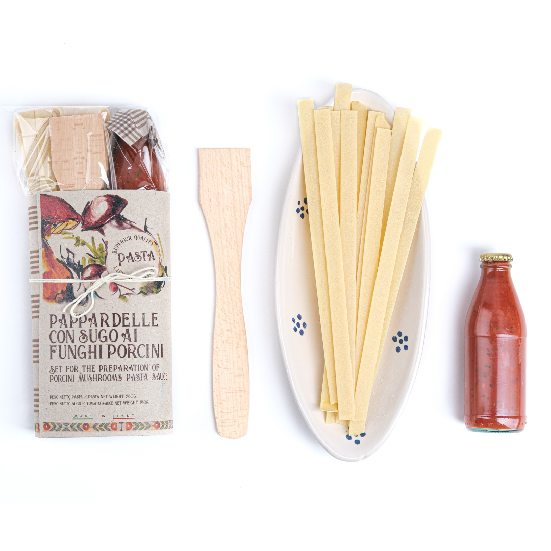 Artigiani dei Sapori, Italian Gifts, Pasta Gourmet Gift Set, Pappardelle Pasta with Porcini Mushrooms Sauce in Deluxe Packaging