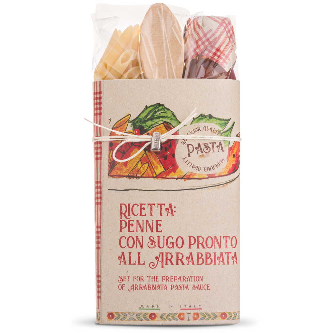 Artigiani dei Sapori, Pasta Gift Set, Penne Pasta with Spicy "Arrabbiata" sauce, includes wood spoon,