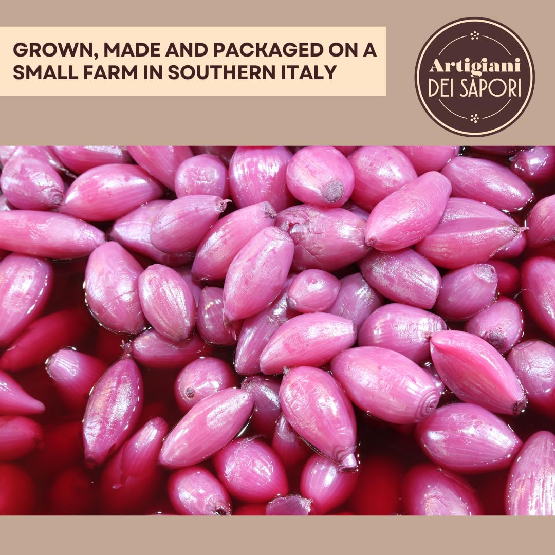 Close-up of freshly harvested Red Tropea Calabrian onions soaking in water, showcasing their vibrant pink-purple color, grown and prepared on a small farm in southern Italy.