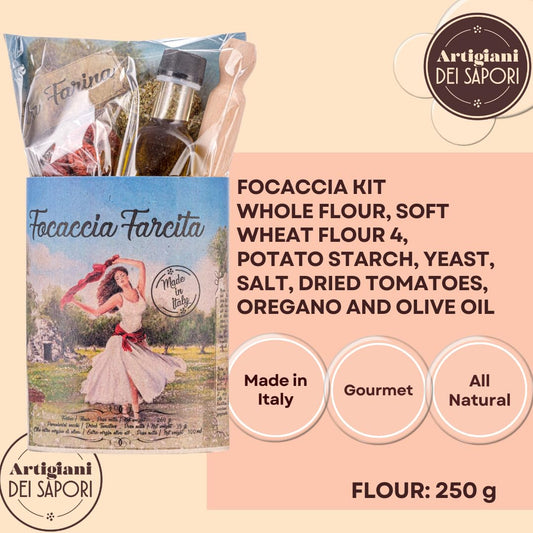 Italian Focaccia Kit with Premium Flour Blend, Olive Oil, and Sun-Dried Tomatoes