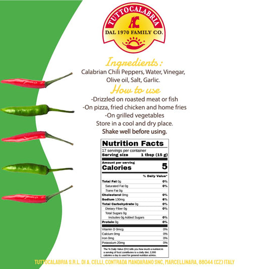 TuttoCalabria product label with ingredients, nutrition facts, and usage instructions on a white background.