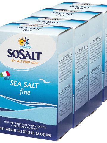 SoSalt, 12 pack x 1 kg (35.3 oz) Fine Natural Sea Salt, SoSalt, Sicilian Sea Salt, Mediterranean Sea Salt, Kosher Sea Salt.