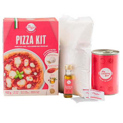 Pizza kit - Products of Italy, Italian Pizza Crust, Includes: Type “00” Flour, Tomato Pulp, Extra Virgin Olive Oil, Oregano and Sea Salt 32.9 oz (932g), All ingredients needed in one box, 2 Pizzas