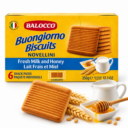 Balocco Novellini Italian Breakfast Biscuits, Milk & Honey, 12.3 oz (350 g) | Crisp Italian Biscuits