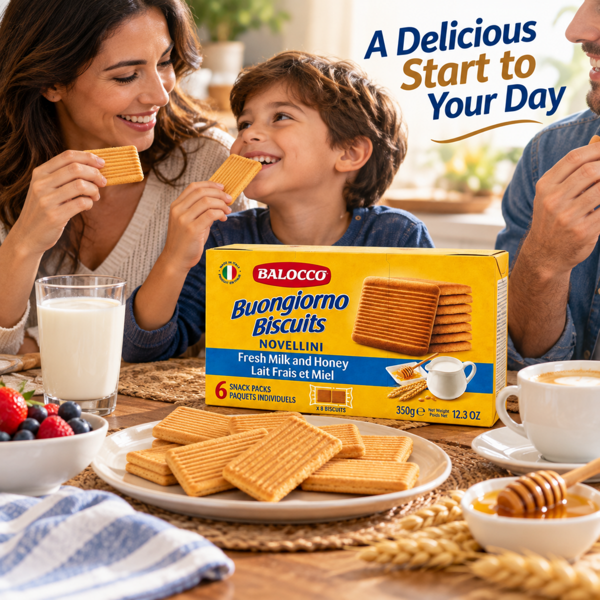 Balocco Novellini Italian Breakfast Biscuits, Milk & Honey, 12.3 oz (350 g) | Crisp Italian Biscuits