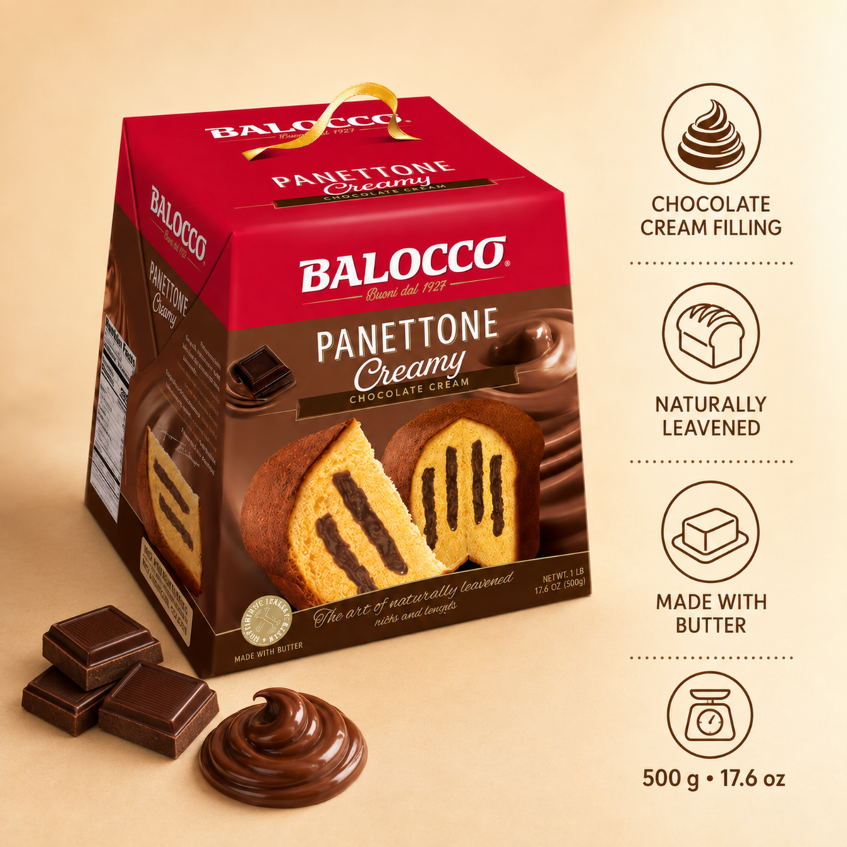 Balocco Italian Panettone Creamy with Chocolate Cream Filling | 800 g