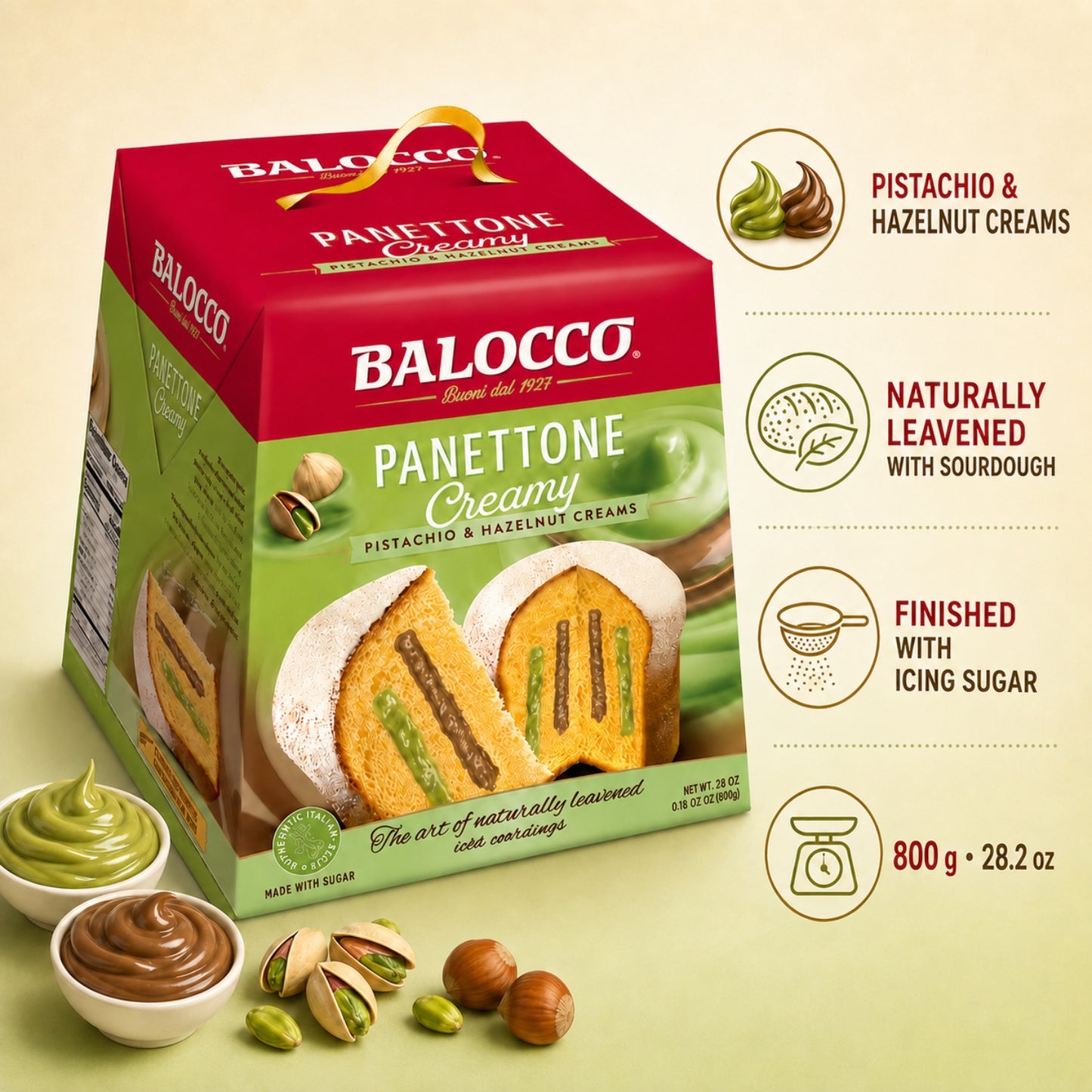 Balocco - Panettone Creamy Pistachio & Hazelnut - 800g (28.2 oz)