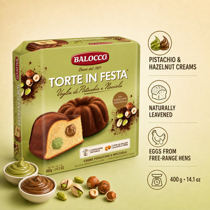 Balocco Italian Cake with Pistachio Cream & Hazelnut Cream, 400 g