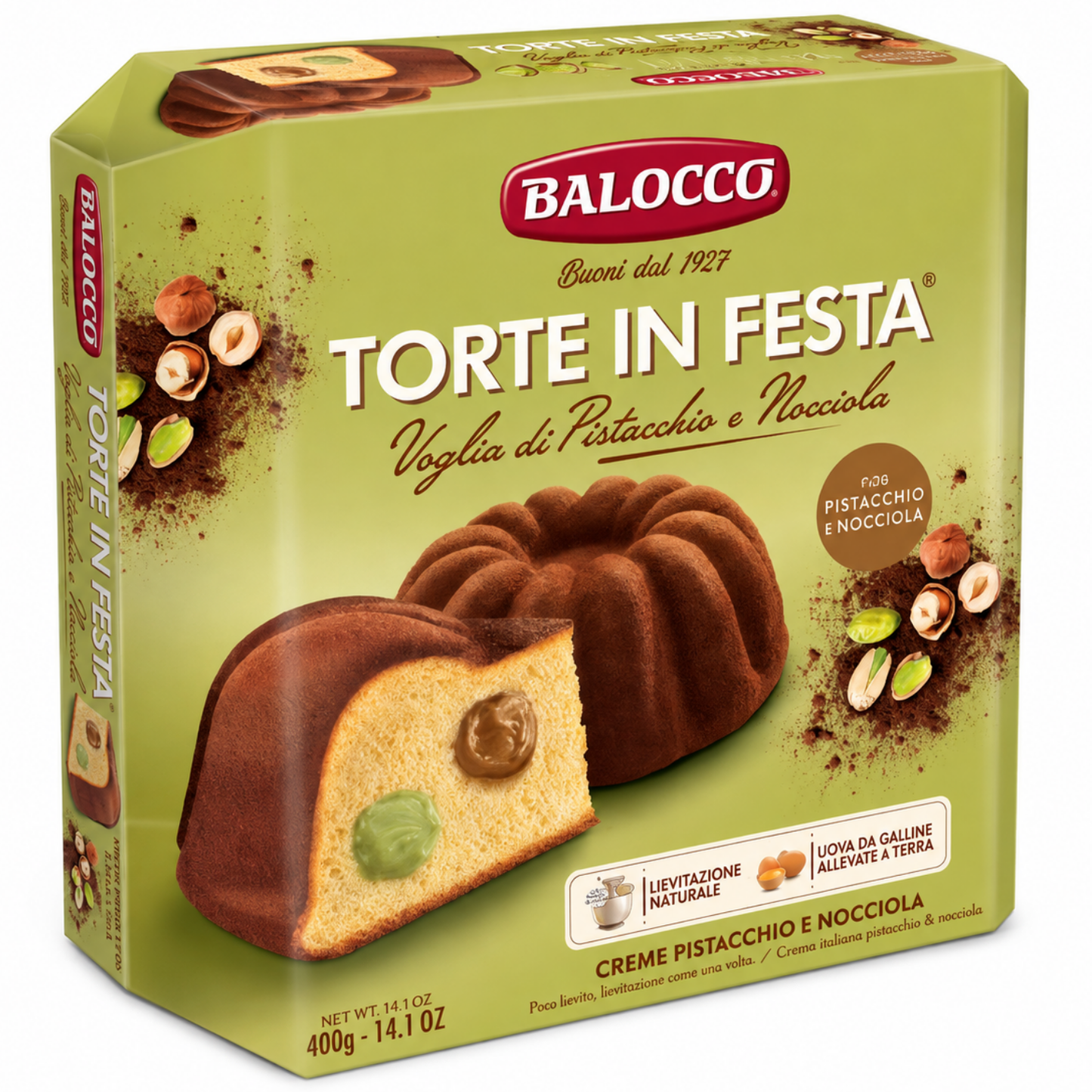 Balocco Italian Cake with Pistachio Cream & Hazelnut Cream, 400 g