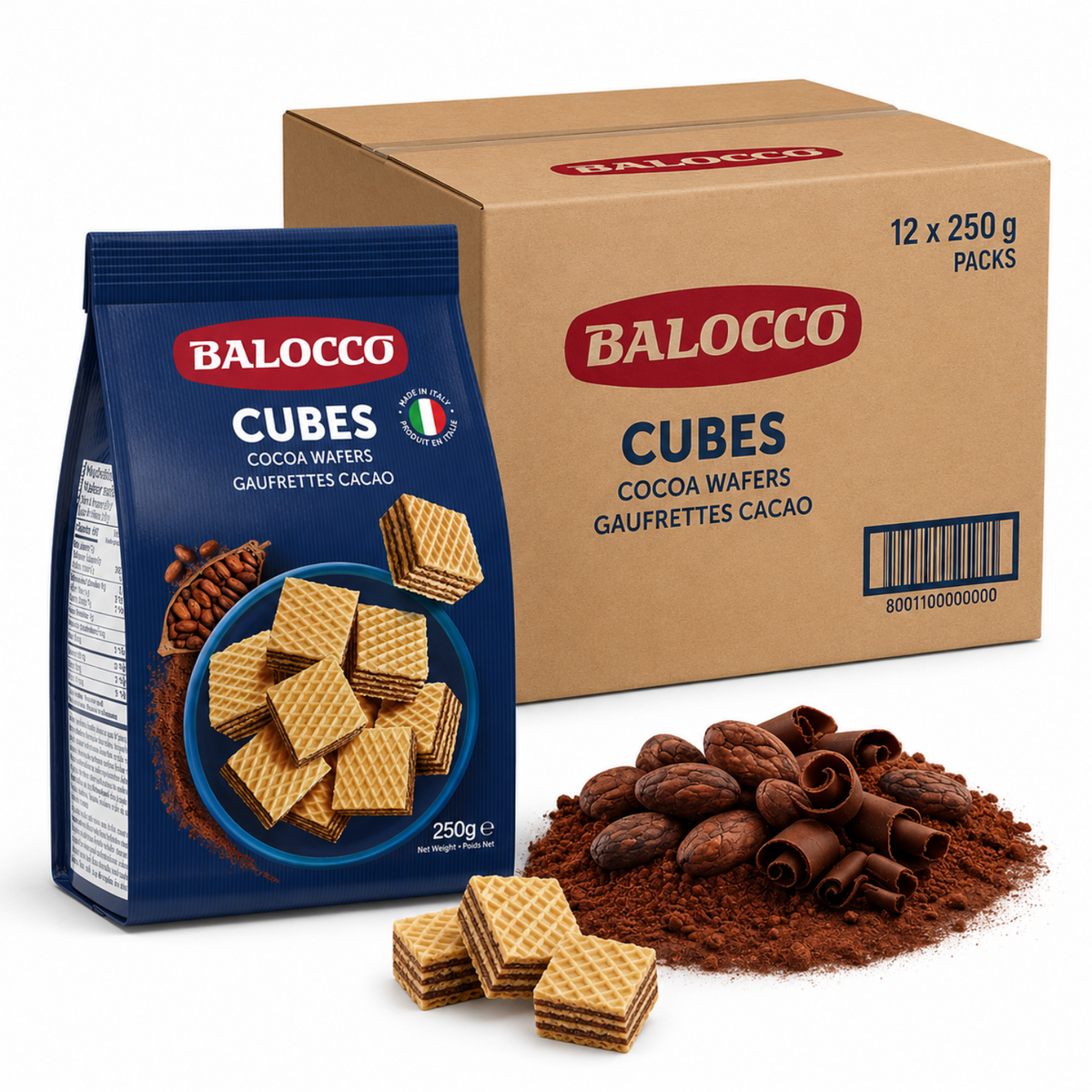 Balocco Cocoa Wafer Cubes 8.8 oz (250g) – Case of 12