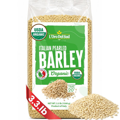 L’Oro del Sud Organic Italian Pearled Barley, 3.3 lb bag – USDA certified organic, authentic Italian wheat product.