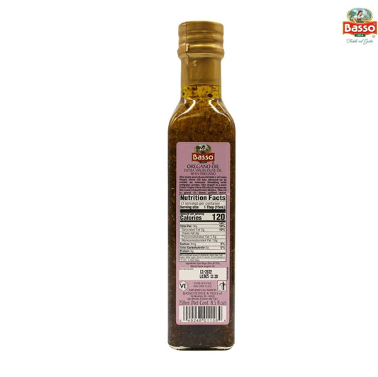 Basso 1904 rosemary infused extra virgin olive oil 8.5 fl oz 250 ml bottle with fresh rosemary herb on a white background