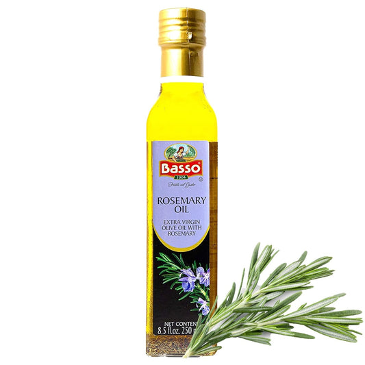 Basso 1904 rosemary infused premium extra virgin olive oil 8.5 oz 250 ml bottle, aromatic flavored olive oil for cooking dipping dressing and finishing dishes