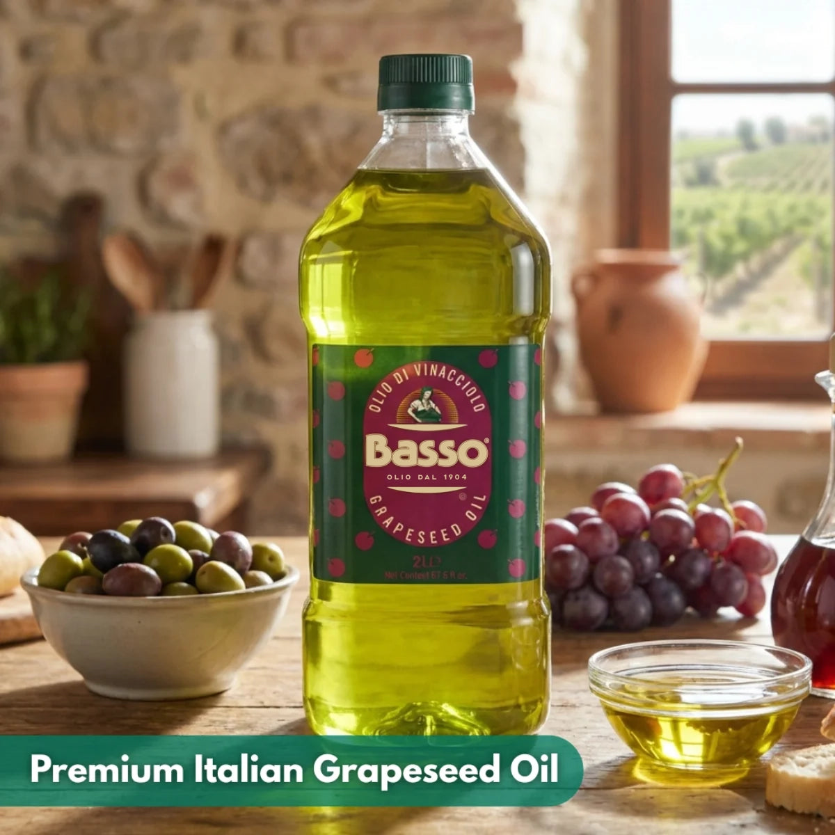 Basso 1904 Italian Grapeseed Oil – Light Neutral Cooking Oil – 67.6 fl oz (2 L)