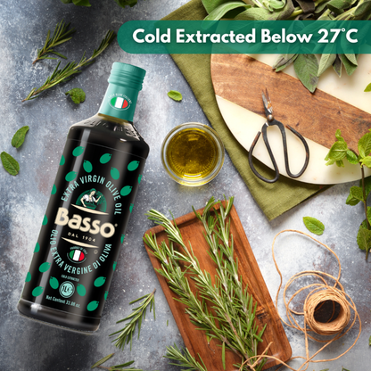 Basso 1904 100% Italian Extra Virgin Olive Oil – Cold Extracted – 33.8 fl oz (1 L)