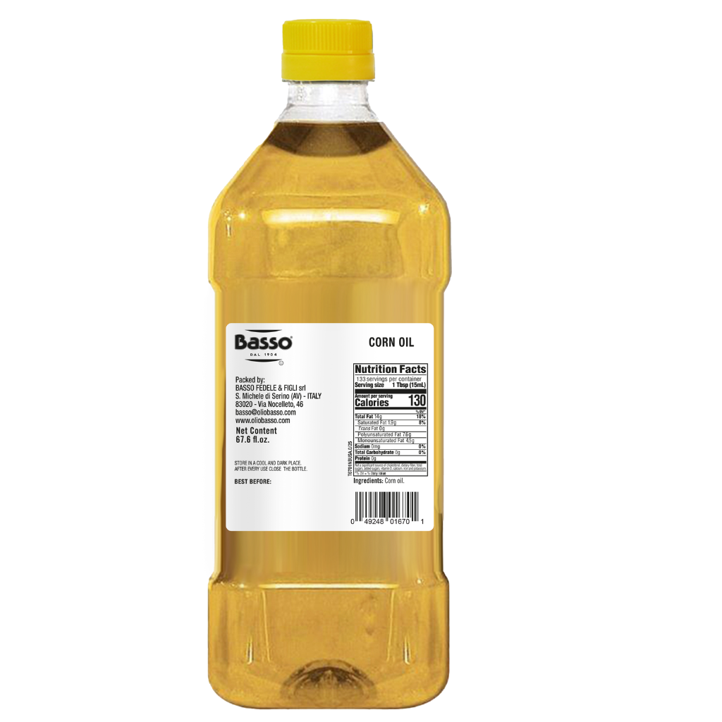 Basso 1904 Italian Pure Corn Oil – High Smoke Point Cooking Oil – 67.6 fl oz (2 L)
