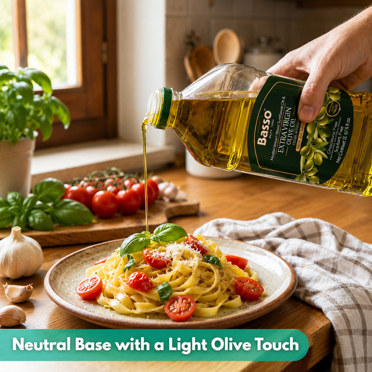 Basso 1904 Italian Sunflower Oil (80%) & Extra Virgin Olive Oil (20%) Blend – Versatile Cooking Oil – 67.6 fl oz (2 L)