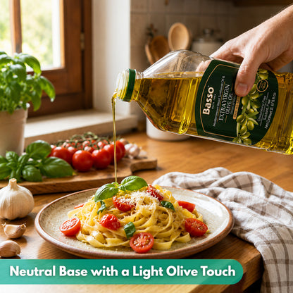 Basso 1904 Italian Sunflower Oil (80%) & Extra Virgin Olive Oil (20%) Blend – Versatile Cooking Oil – 67.6 fl oz (2 L)