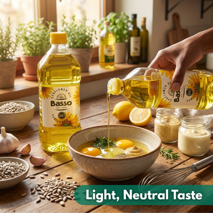 Basso 1904 Italian Sunflower Seed Oil – High Smoke Point Cooking Oil – 67.6 fl oz (2 L)