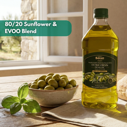 Basso 1904 Italian Sunflower Oil (80%) & Extra Virgin Olive Oil (20%) Blend – Versatile Cooking Oil – 67.6 fl oz (2 L)