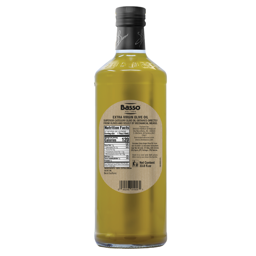 Basso 1904 Unfiltered Extra Virgin Olive Oil – Raw Italian EVOO – 33.8 fl oz (1 L)
