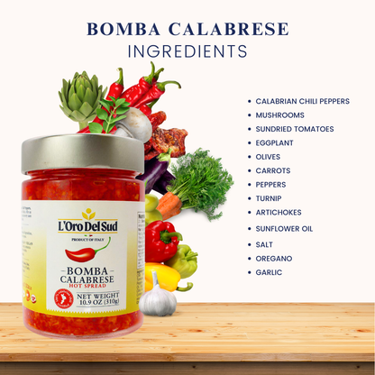 L'Oro Del Sud, Certified Authentic, Calabrian Bomba Hot Pepper Sauce/Spread , Bomba Calabrese (10.9 oz)  310g