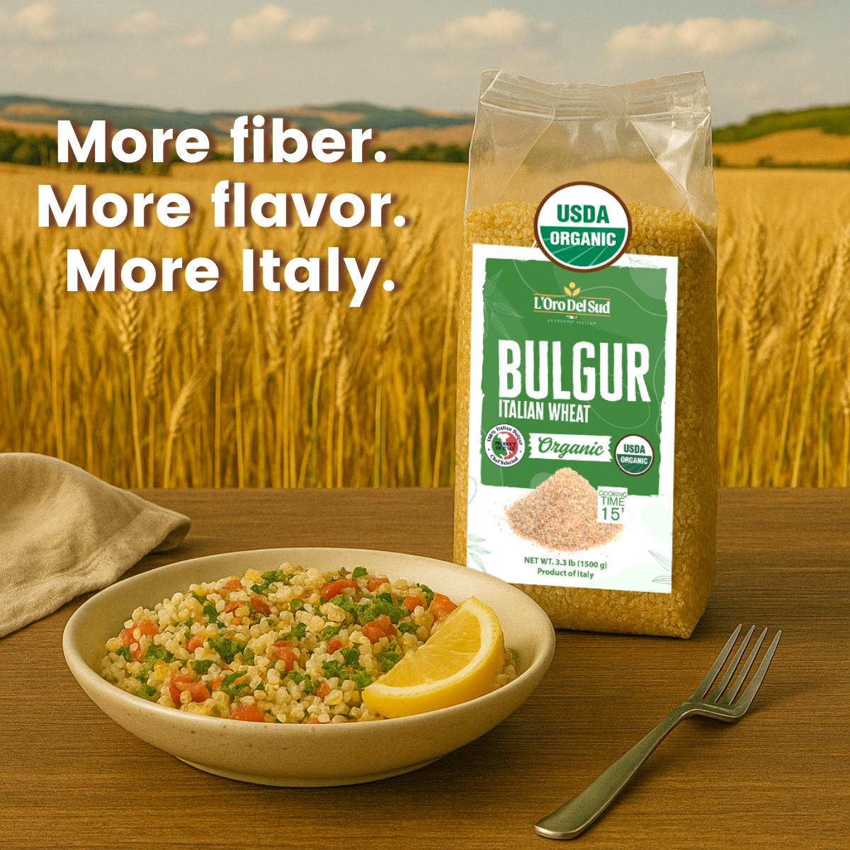 L'Oro Del Sud - Organic Bulgur Wheat USDA Certified, 3.3 lb (1.5 kg)