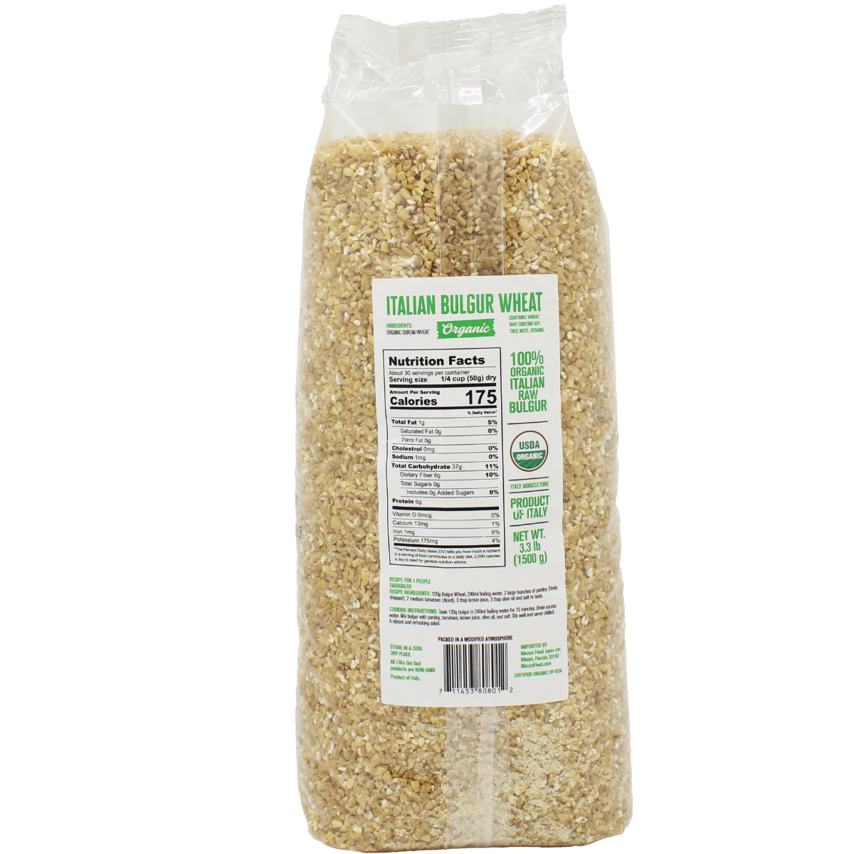 L'Oro Del Sud - Organic Bulgur Wheat USDA Certified, 3.3 lb (1.5 kg)