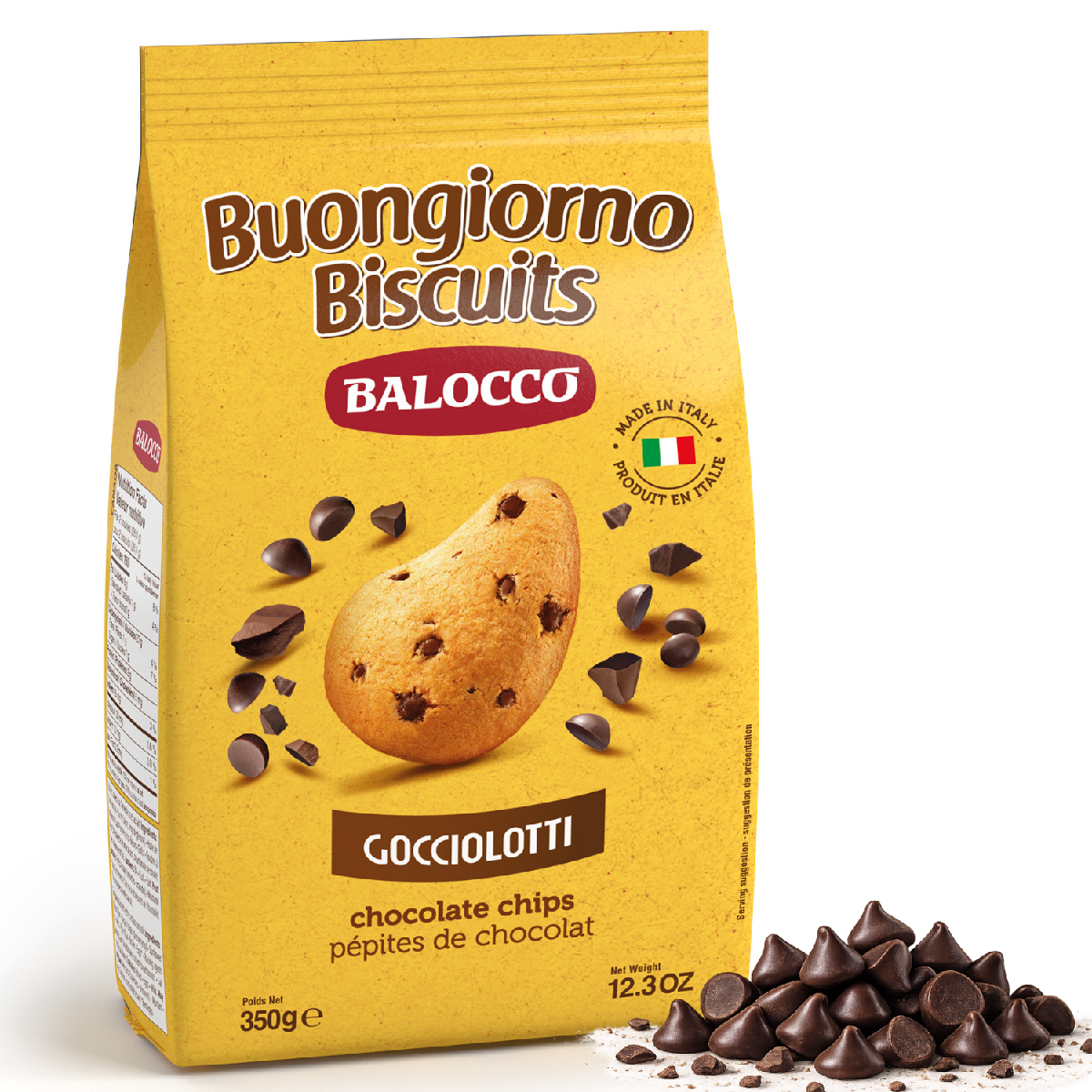  Balocco Gocciolotti — the beloved Italian chocolate chip cookie that has been a staple in Italian homes for generations. Soft, golden, and generously studded with rich chocolate chips, these classic biscuits deliver the perfect balance of buttery dough and indulgent chocolate. 