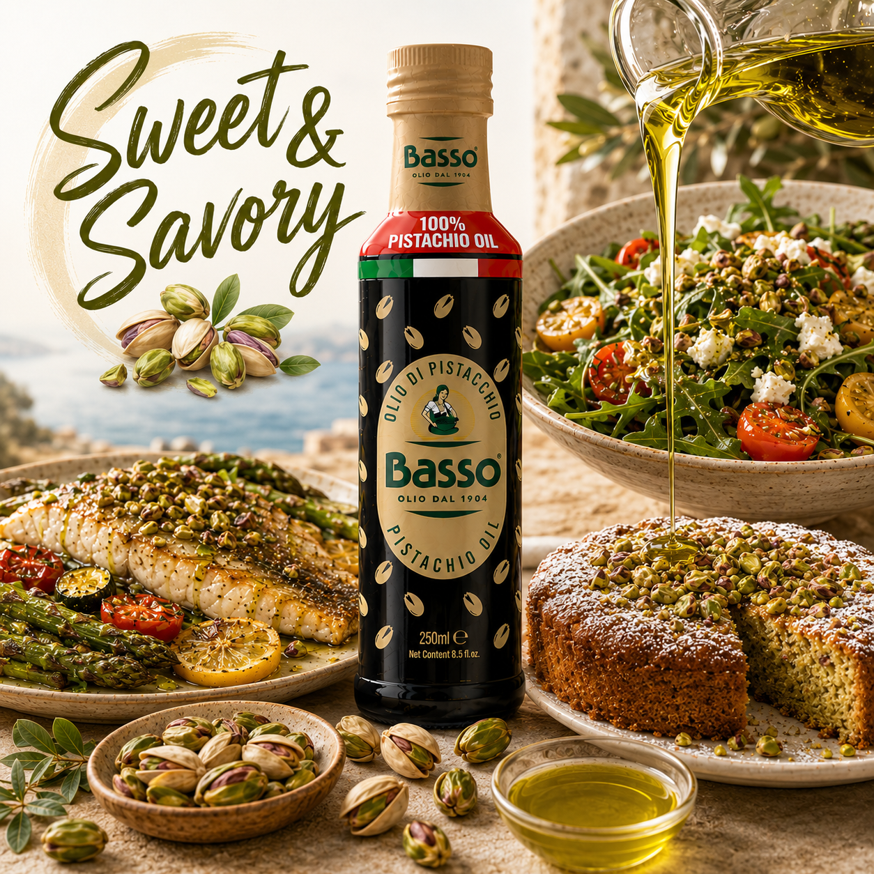 Basso 1904 100% Pistachio Oil – Cold-Pressed Italian Specialty Oil – 250 ml