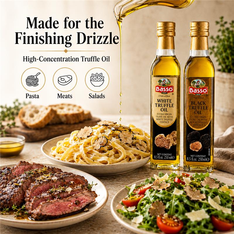 Basso 1904 Black & White Truffle Infused EVOO Duo – Gourmet Finishing Oils – 2 x 8.5 fl oz (250 ml)