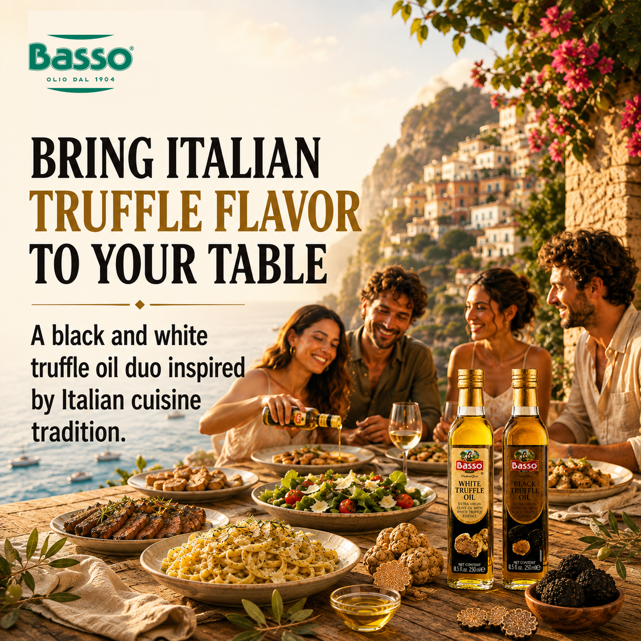 Basso 1904 Black & White Truffle Infused EVOO Duo – Gourmet Finishing Oils – 2 x 8.5 fl oz (250 ml)
