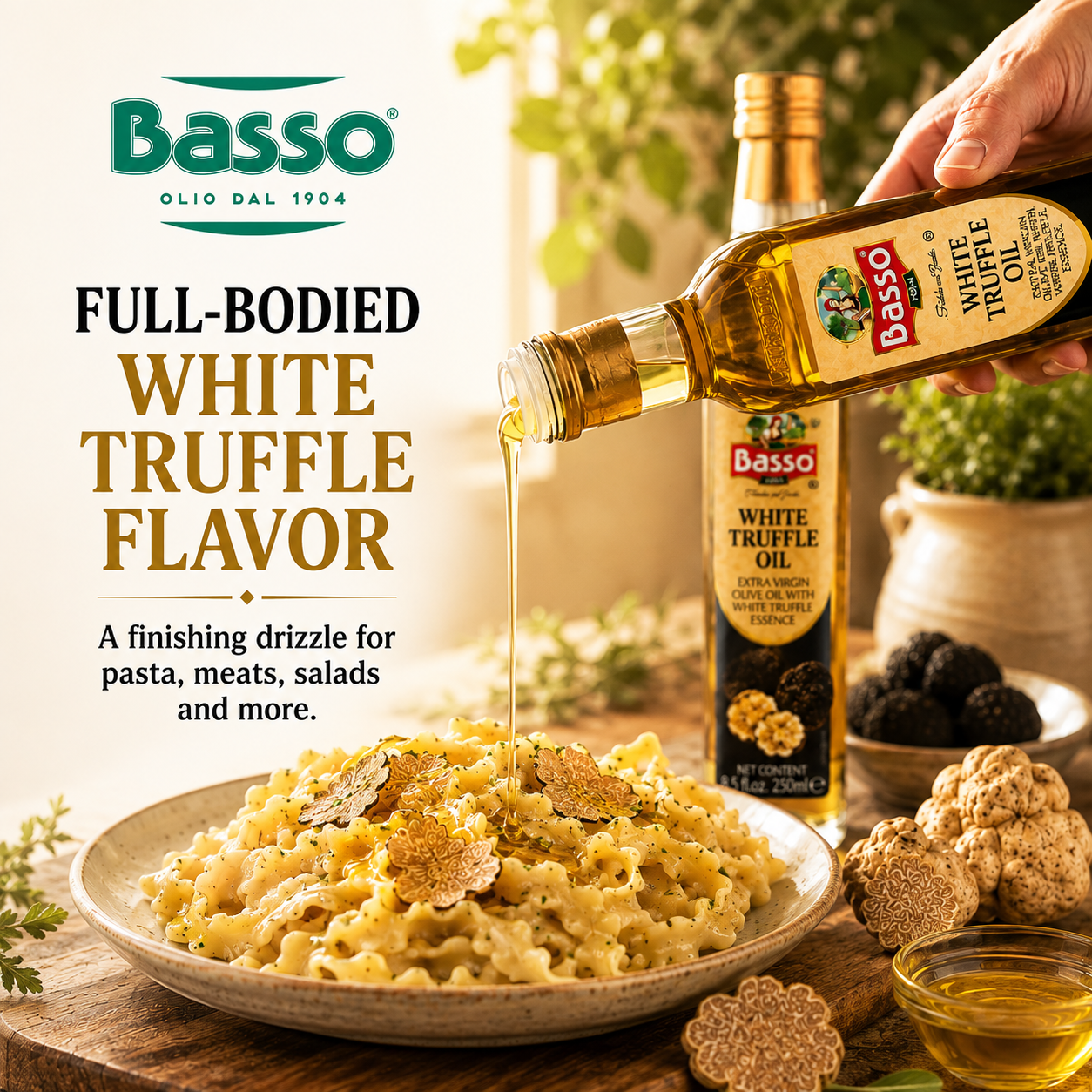 Basso 1904 Black & White Truffle Infused EVOO Duo – Gourmet Finishing Oils – 2 x 8.5 fl oz (250 ml)