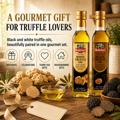 Basso 1904 Black & White Truffle Infused EVOO Duo – Gourmet Finishing Oils – 2 x 8.5 fl oz (250 ml)