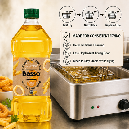 Basso 1904 Italian FRITTÒ Frying Oil – High Oleic Sunflower & Grapeseed Blend – 67.6 fl oz (2 L)