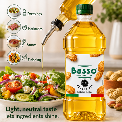 Basso 1904 Italian Peanut Oil – High Smoke Point Frying Oil – 67.6 fl oz (2 L)