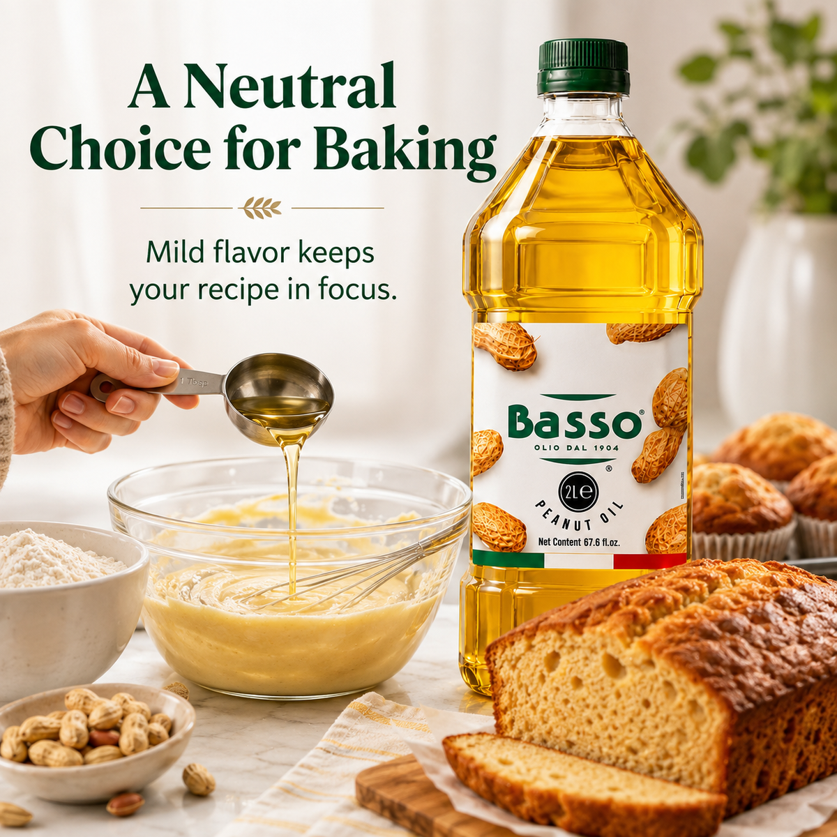 Basso 1904 Italian Peanut Oil – High Smoke Point Frying Oil – 67.6 fl oz (2 L)