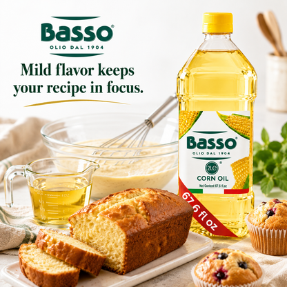 Basso 1904 Italian Pure Corn Oil – High Smoke Point Cooking Oil – 67.6 fl oz (2 L)