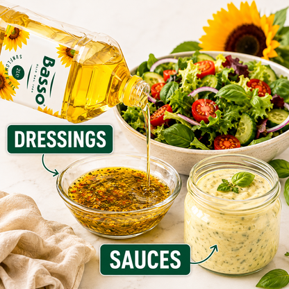 Basso 1904 Italian Sunflower Seed Oil – High Smoke Point Cooking Oil – 67.6 fl oz (2 L)