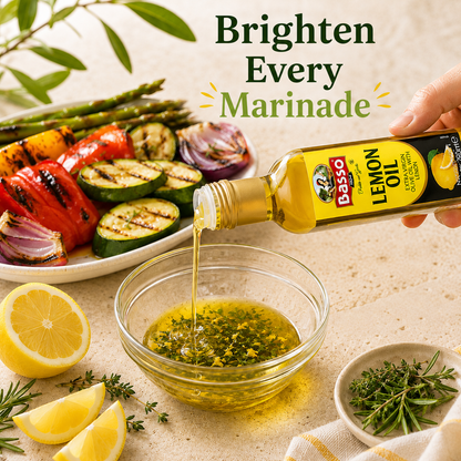 Basso 1904 Lemon Infused Extra Virgin Olive Oil – Italian Finishing Oil – 8.5 fl oz (250 ml)