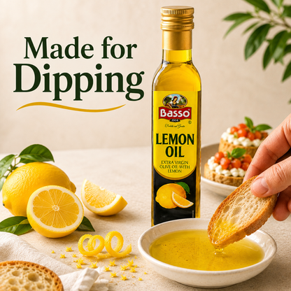 Basso 1904 Lemon Infused Extra Virgin Olive Oil – Italian Finishing Oil – 8.5 fl oz (250 ml)
