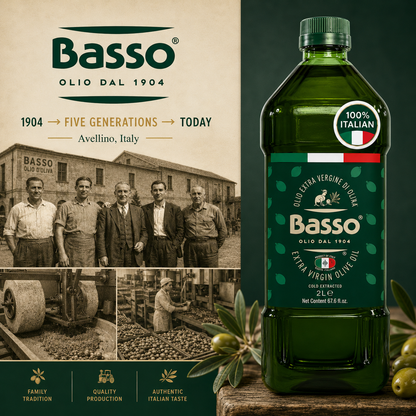Basso 1904 Organic BIO Extra Virgin Olive Oil – Cold Extracted – 67.6 fl oz (2 L)