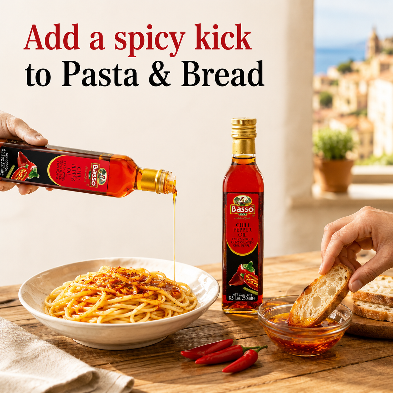 Basso 1904 Spicy Chili Infused Extra Virgin Olive Oil – Finishing Oil – 8.5 fl oz (250 ml)